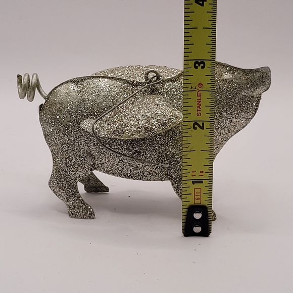 Metal Glitter Silver Flying Pig Ornament Decoration - Picture 8 of 8